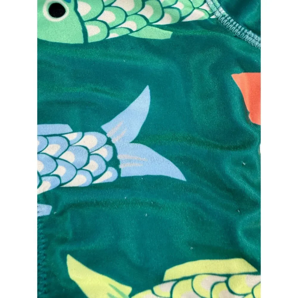 Tea Collection Fish Print Short Sleeve One Piece Swimsuit Teal Girls Size 6
